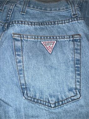 Vintage Y2K High Rise GUESS Straight Light Wash Denim Jeans Size 28 USA Made 90s